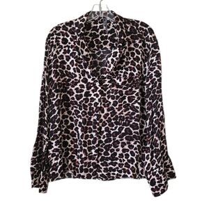 Anthropologie Womens  Black and Brown Animal Print Blouse Button Down Size Small